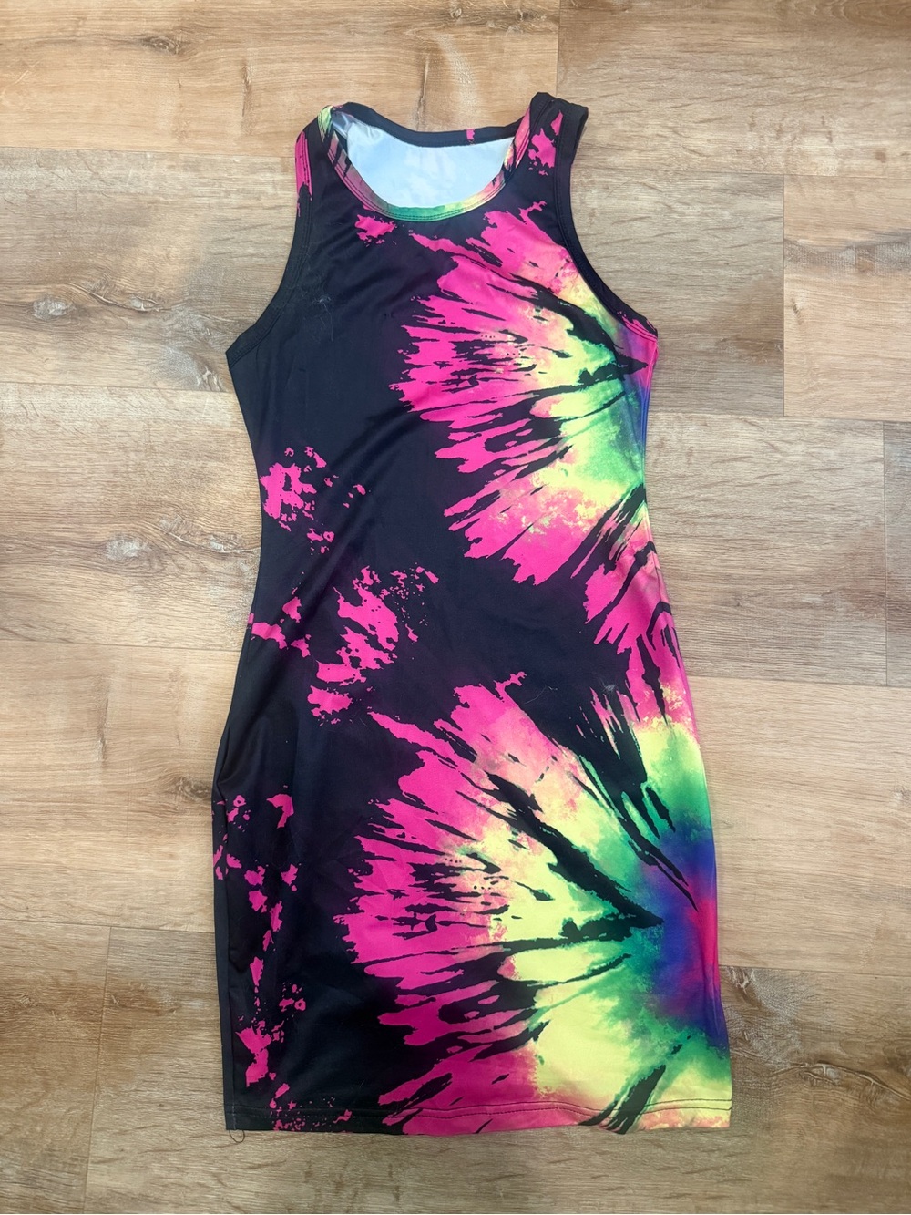 SHEIN Black Tie-Dye Neon Bodycon Dress - Pink, Yellow, Green, Blue